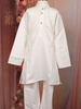Off White Diamond Design Silk Kurta Set for Boys