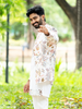 Off White Floral Embroidery Georgette Sherwani And Pant Set - Diadem