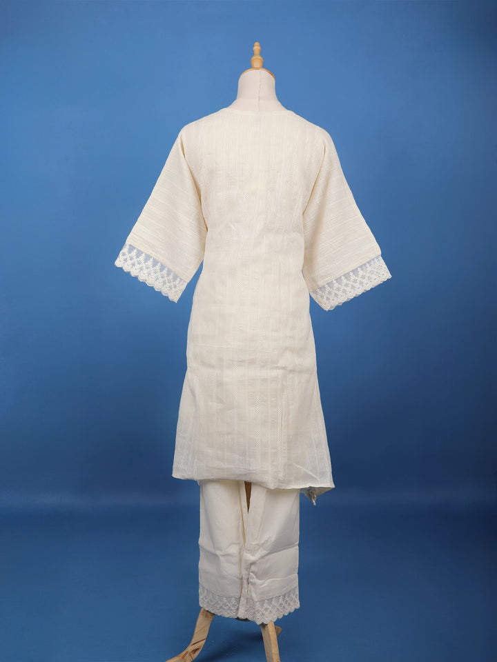Off White Floral Printed Cotton Salwar Suit - Diadem