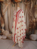 Off White Floral Printed Design Cotton Anarkali Salwar Suit with Dupatta