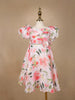 Off White Floral Printed Kids Satin Gown