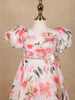 Off White Floral Printed Kids Satin Gown