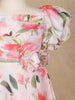 Off White Floral Printed Kids Satin Gown