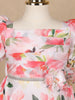 Off White Floral Printed Kids Satin Gown
