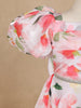 Off White Floral Printed Kids Satin Gown