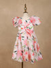 Off White Floral Printed Kids Satin Gown