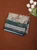 Off White Floral Vine Printed Design Chiffon Saree with Contrast Peacock Blue Zari Border