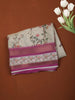 Off White Floral Vine Printed Design Chiffon Saree with Contrast Magenta Purple Zari Border