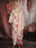 Off White and Pink Floral Printed Design Cotton Palazzo Suit with Dupatta