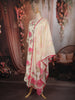 Off White and Pink Floral Printed Design Cotton Palazzo Suit with Dupatta
