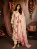 Off White and Pink Floral Printed Design Cotton Palazzo Suit with Dupatta