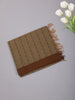 Olive Beige Striped Ikat-Inspired Woven Cotton Saree with Solid Border
