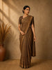 Olive Brown Floral Design Semi Tussar Saree With Embroidery Border