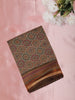 Olive Brown Kalamkari Printed Design Mixed Silk Cotton Saree with Contrast Border