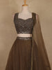 Olive Brown Sequins and Beads Embroidered Net Lehenga Set