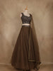 Olive Brown Sequins and Beads Embroidered Net Lehenga Set