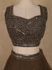 Olive Brown Sequins and Beads Embroidered Net Lehenga Set