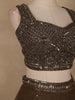 Olive Brown Sequins and Beads Embroidered Net Lehenga Set