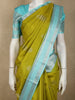 Olive Chartreuse Green Butta Zari Woven Design Pure Kanchipuram Silk Saree with Contrast Zari Border