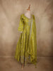 Olive Chartreuse Green Floral Sequins and Beads Embroidered Design Satin Partywear Gown with Dupatta