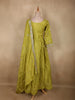 Olive Chartreuse Green Floral Sequins and Beads Embroidered Design Satin Partywear Gown with Dupatta