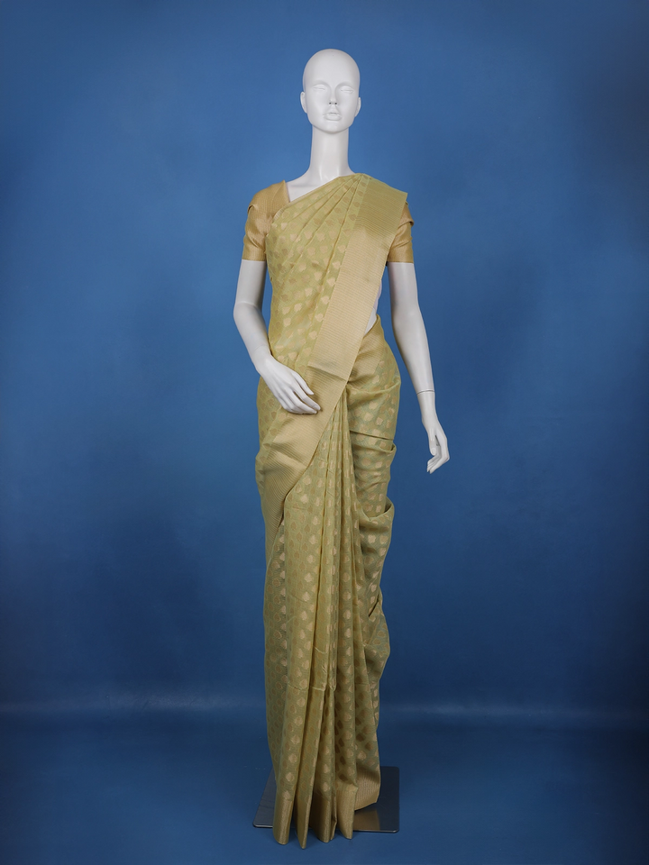 Olive Gold Floral Design Semi Tissue Saree - Diadem
