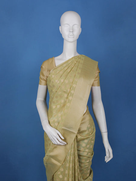 Olive Gold Floral Design Semi Tissue Saree - Diadem