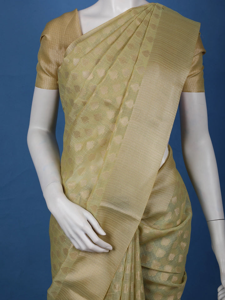 Olive Gold Floral Design Semi Tissue Saree - Diadem