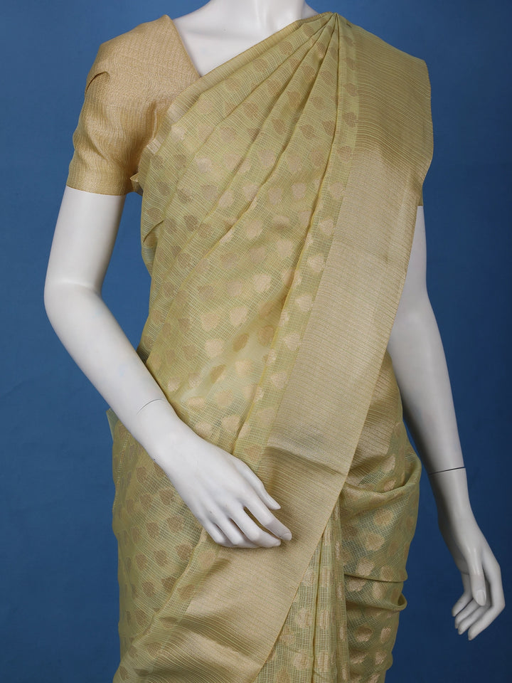 Olive Gold Floral Design Semi Tissue Saree - Diadem