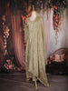 Olive Gold Floral Embroidered Georgette Palazzo Suit with Dupatta