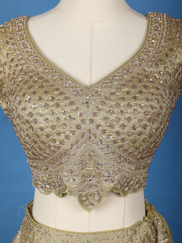 Olive Gold Floral Embroidered Silk Lehenga for Brides - Diadem