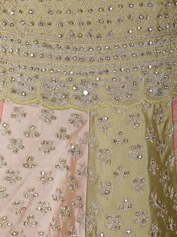 Olive Gold Floral Embroidered Silk Lehenga for Brides - Diadem