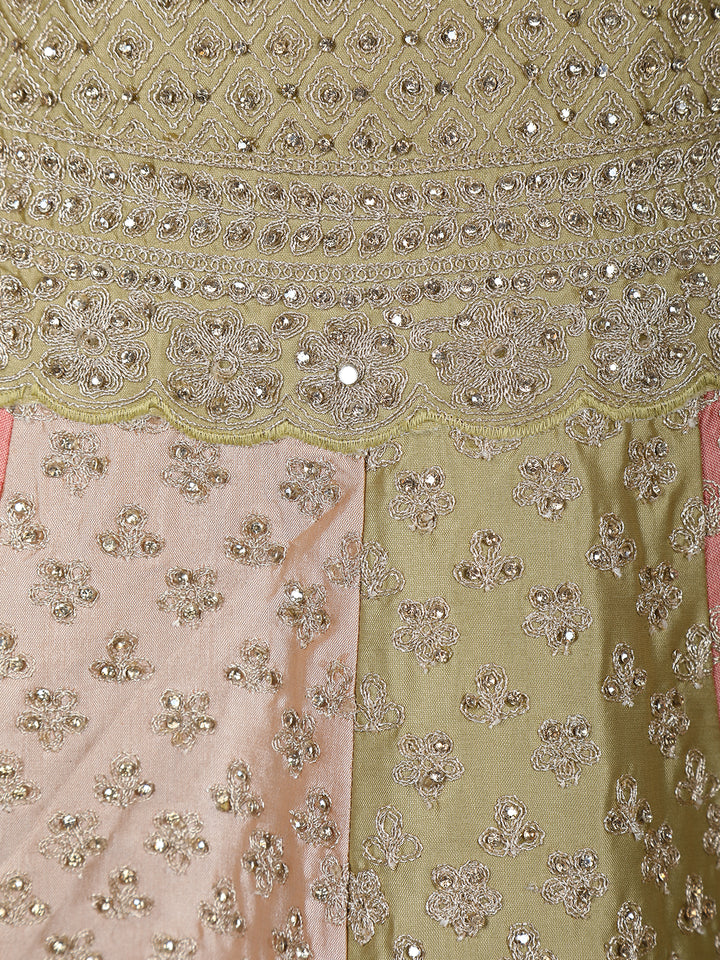 Olive Gold Floral Embroidered Silk Lehenga for Brides - Diadem