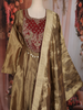 Olive Gold Floral Embroidered Tissue Organza Anarkali Suit with Jacquard Dupatta