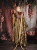 Olive Gold Floral Embroidered Tissue Organza Anarkali Suit with Jacquard Dupatta