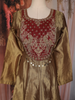 Olive Gold Floral Embroidered Tissue Organza Anarkali Suit with Jacquard Dupatta