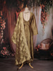 Olive Gold Floral Embroidered Tissue Organza Anarkali Suit with Jacquard Dupatta