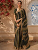 Olive Green Abstract Ikat-inspired Woven Design Pure Tussar Saree with Contrast Zari Border