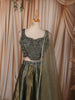 Olive Green Abstract Sequins and Beads Embroidered Design Tissue Silk Bridesmaid Lehenga with Matching Dupatta