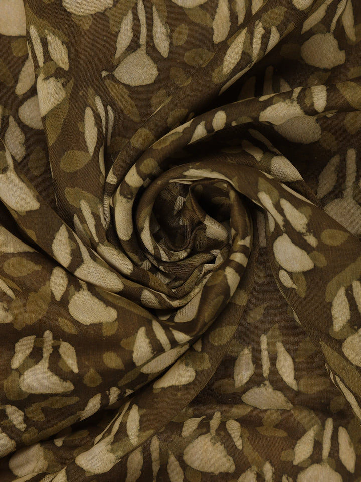 Olive Green Ajrakh Printed Cotton Saree - Diadem