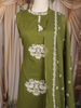 Olive Green Birds Printed Design Cotton Straight Cut Salwar Suit with Dupatta