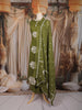 Olive Green Birds Printed Design Cotton Straight Cut Salwar Suit with Dupatta