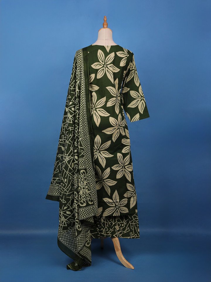 Olive Green Bold Floral Printed Cotton Salwar Suit - Diadem