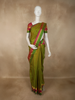 Olive Green Butta Woven Design Kanchipuram Silk Saree with Contrast Zari Border