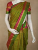 Olive Green Butta Woven Design Kanchipuram Silk Saree with Contrast Zari Border