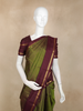 Olive Green Butta Woven Kanchipuram Silk Saree with Maroon Zari Border