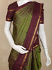 Olive Green Butta Woven Kanchipuram Silk Saree with Maroon Zari Border