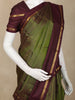 Olive Green Butta Woven Kanchipuram Silk Saree with Maroon Zari Border