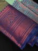 Olive Green Butta Woven Soft Silk Saree with Navy Blue Contrast Border