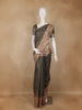 Olive Green Buttas Woven Tissue Saree With Peacock Border